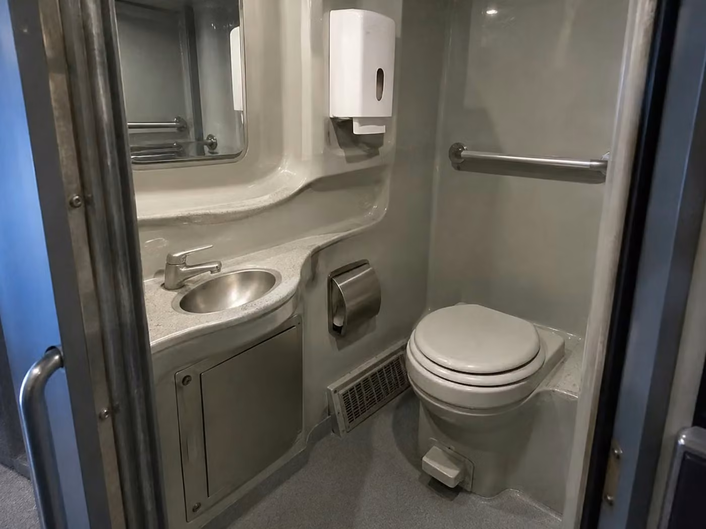 englewood 56 passenger charter bus onboard restroom