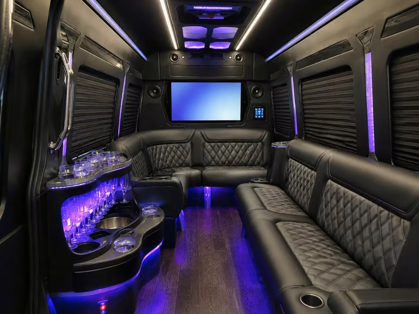 englewood prom party buses with led lighting bluetooth sound and leather seating